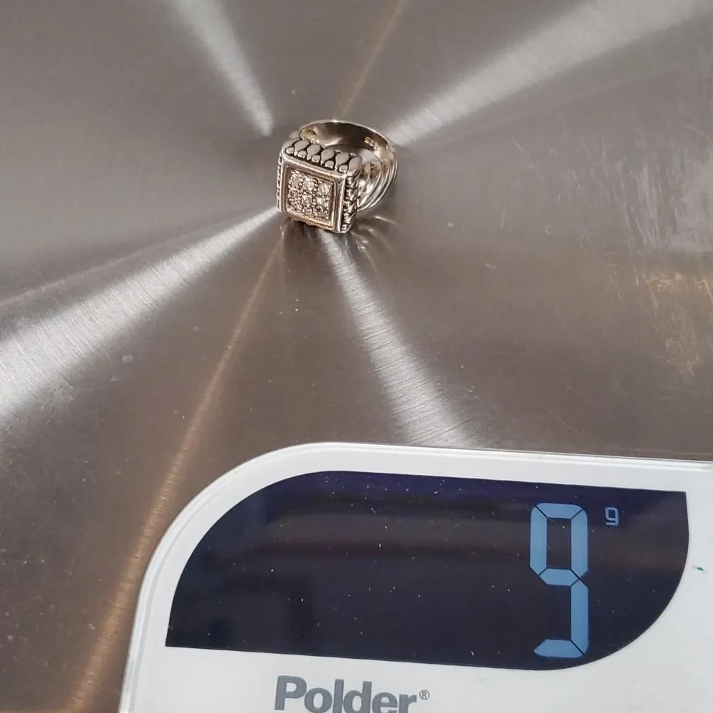 Sterling Silver 925 Ring Cubic‎ Zirconia Square Pattern Thick Band Size 6